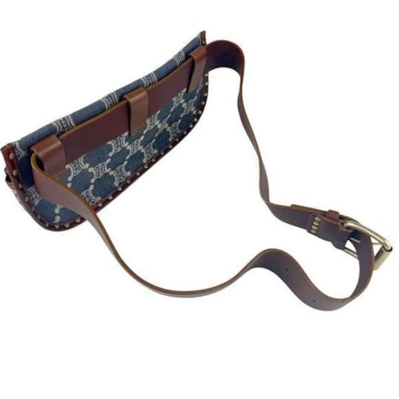 CELINE Waist Bag Paris Macadam Denim Leather Blue x Brown - COA included - Picture 4 of 14